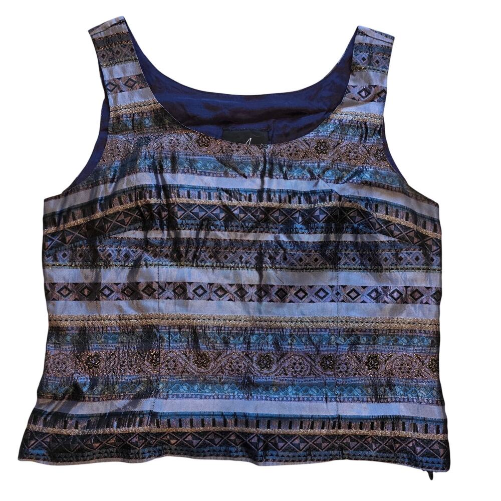 Positive Attitude Vintage Metallic Geometric Tank Top Size 8 Blue Silver Y2K